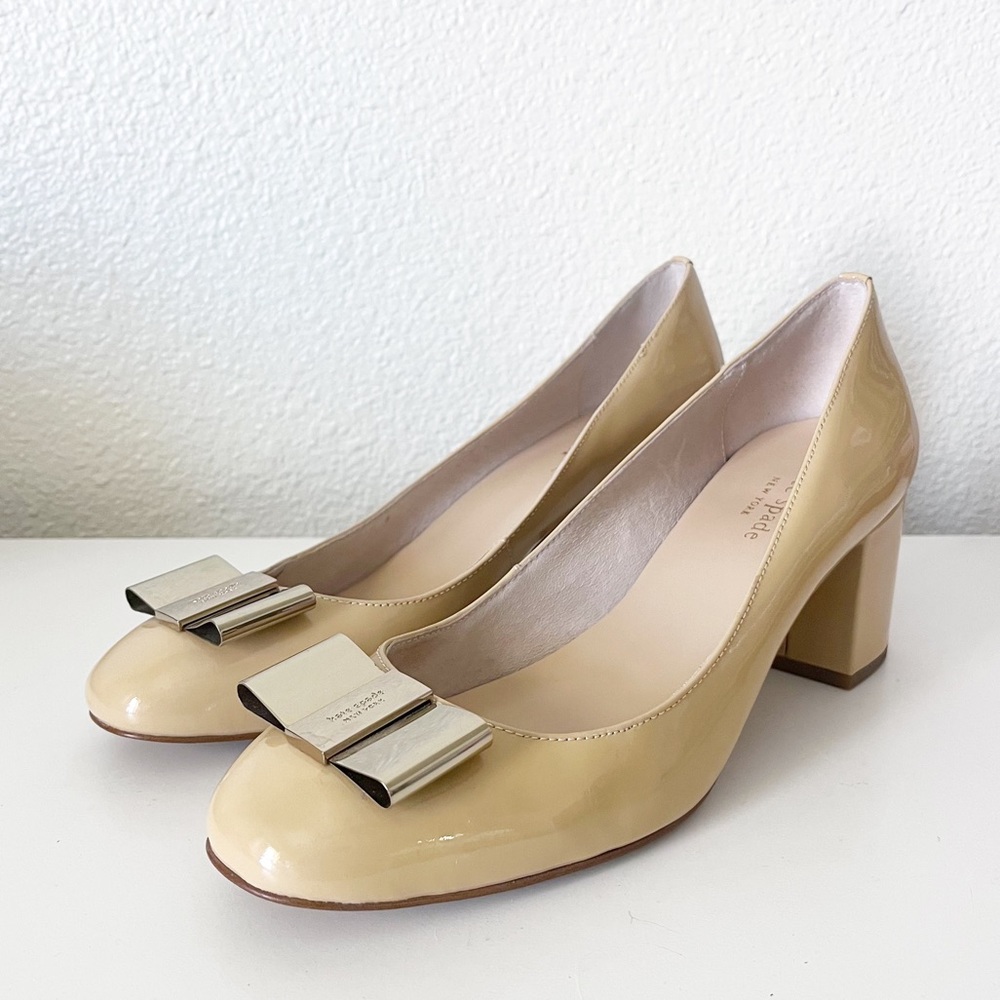 Kate Spade Dijon Nude Patent Leather Pumps with Bow 8.5